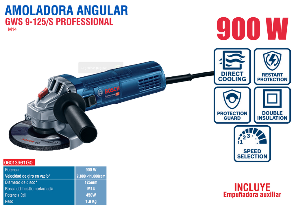 BOSCH Amoladora angular GWS 9-125 S Professional