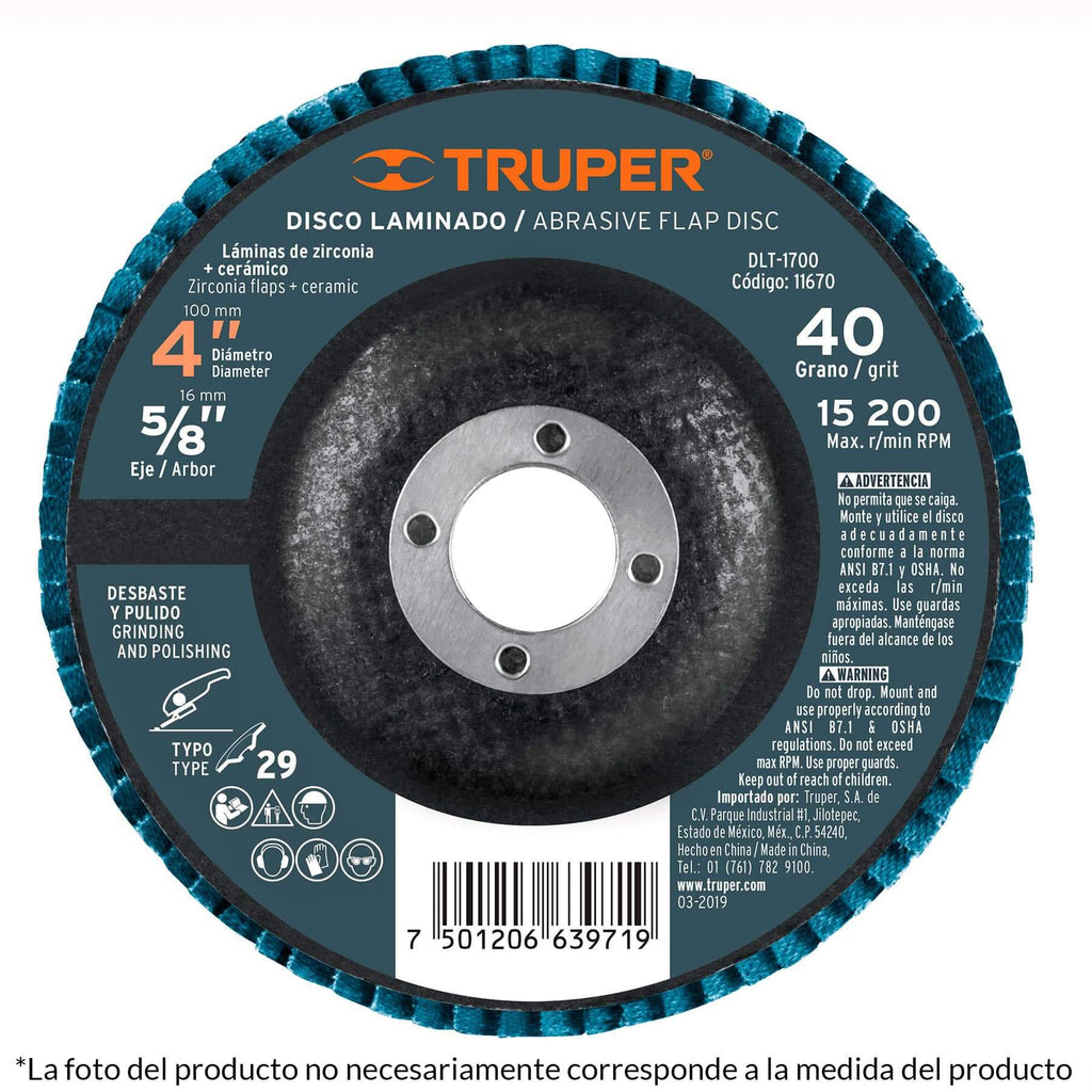 Disco laminado, 4', grano 80, centro 5/8'