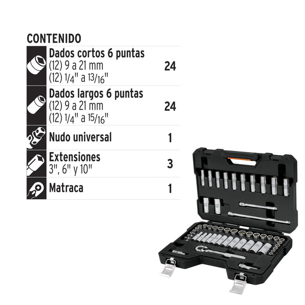 Juego de autoclé cuadro 3/8', 53 piezas, std y mm