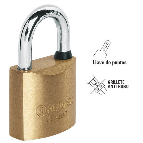 CANDADO DE LATÓN, 40MM, LLAVE DE PUNTOS